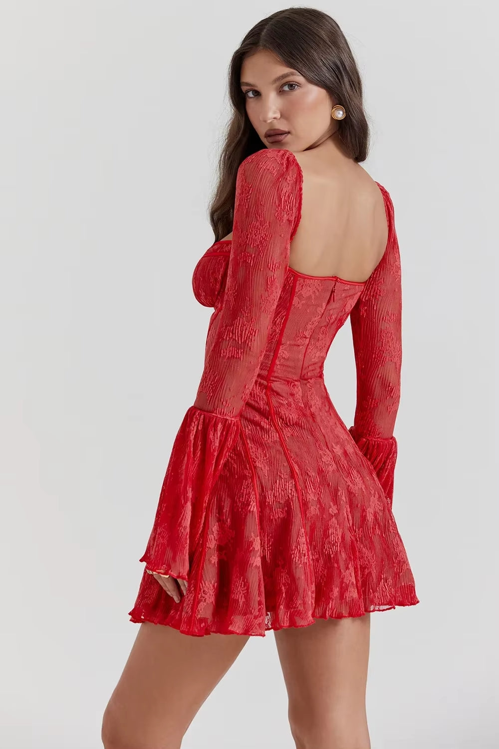 2024 Coquette Backless Sexy Vintage Elegant French Retro Lace Mini Short Dress